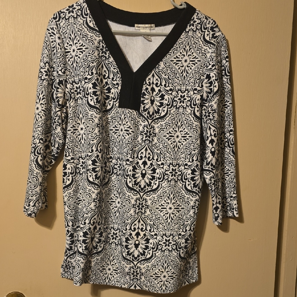 Rebecca Malone Black and White Damask Blouse